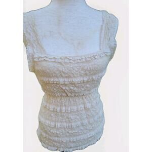 Max Studio Lace Top Shirt NWT Size Large Ecru Lined Semi Sheer READ